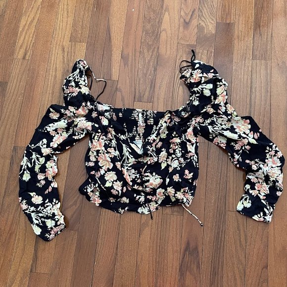 New Free People Hilary Printed Top Black Combo Size Medium - Picture 11 of 15